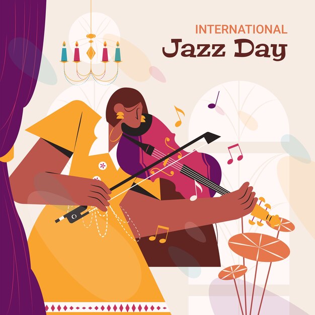 Flat world jazz day illustration