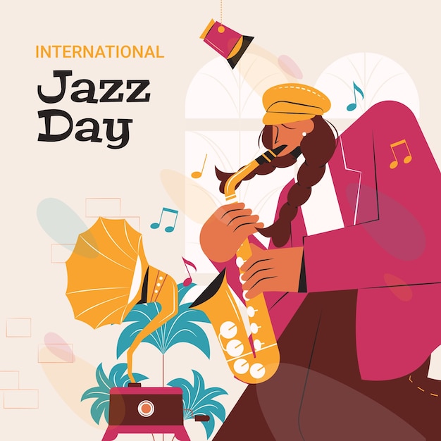 Vettore gratuito illustrazione piatta della giornata mondiale del jazz