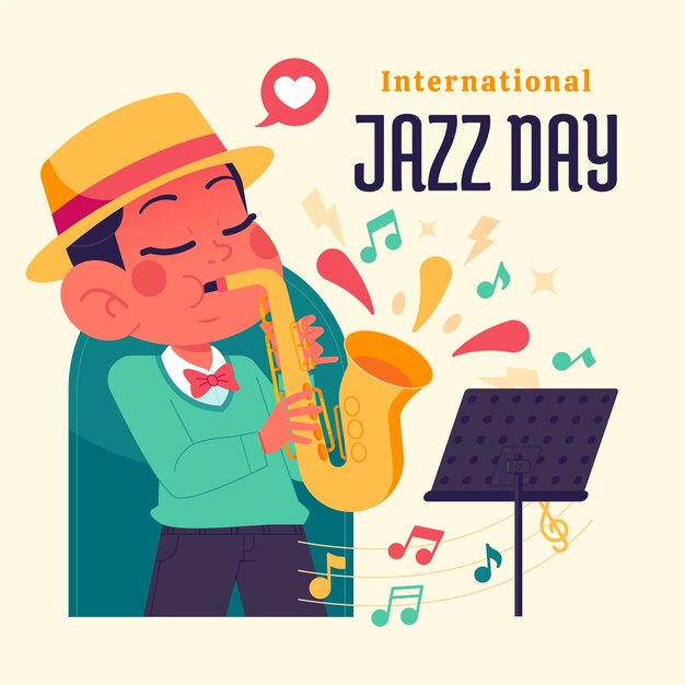 Flat world jazz day illustration