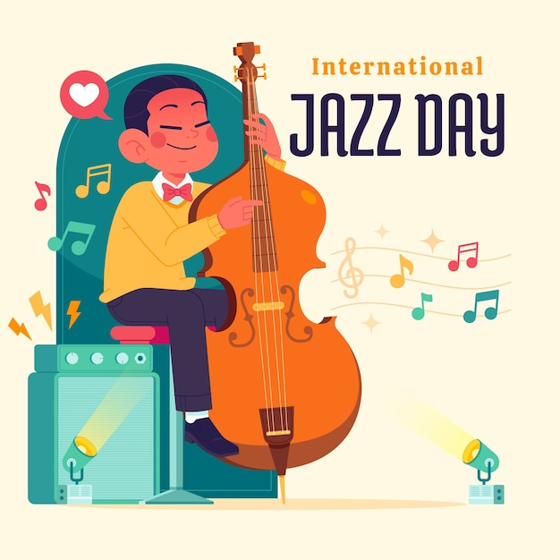 Flat world jazz day illustration