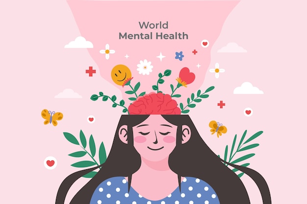 Flat world mental health day background