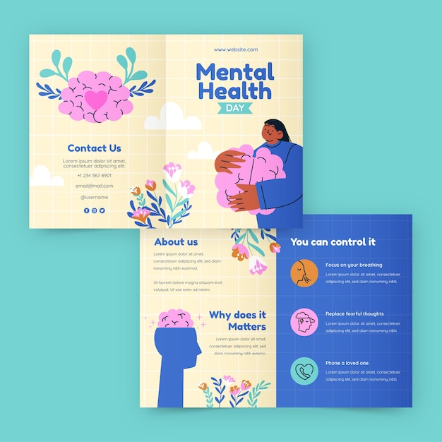 Free vector flat  world mental health day brochure template