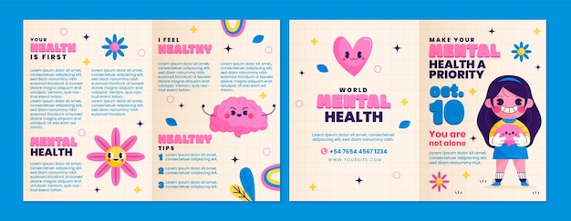 Flat  world mental health day brochure template