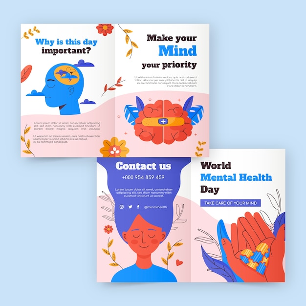 Free vector flat world mental health day brochure template