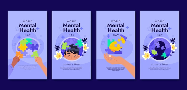 Flat world mental health day instagram stories collection