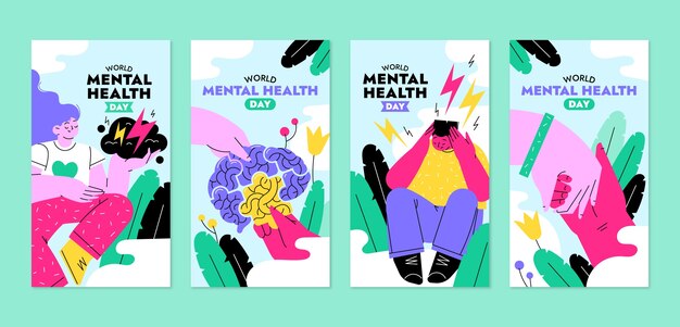 Flat world mental health day instagram stories collection