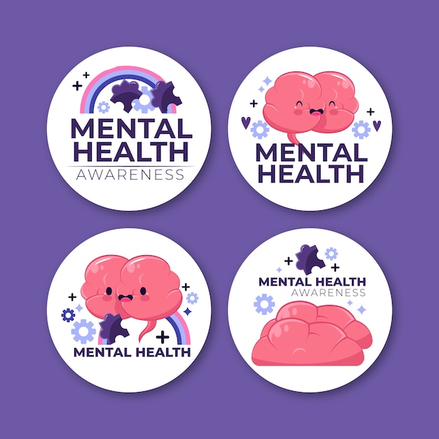 Free vector flat world mental health day labels collection