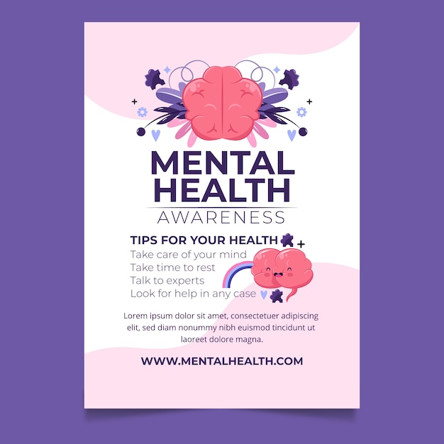 Бесплатное векторное изображение Плоский всемирный день психического здоровья коллекция плакатов