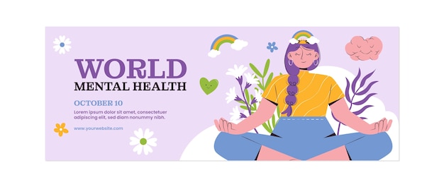 평평한 세계 정신 건강의 날 소셜 미디어 표지 템플릿