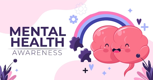 Flat world mental health day social media promo collection