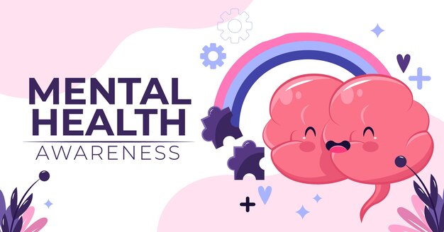 Flat world mental health day social media promo collection