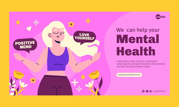 Free vector flat world mental health day social media promo template