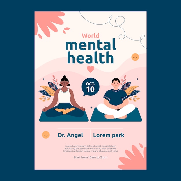 Free vector flat world mental health day vertical flyer template