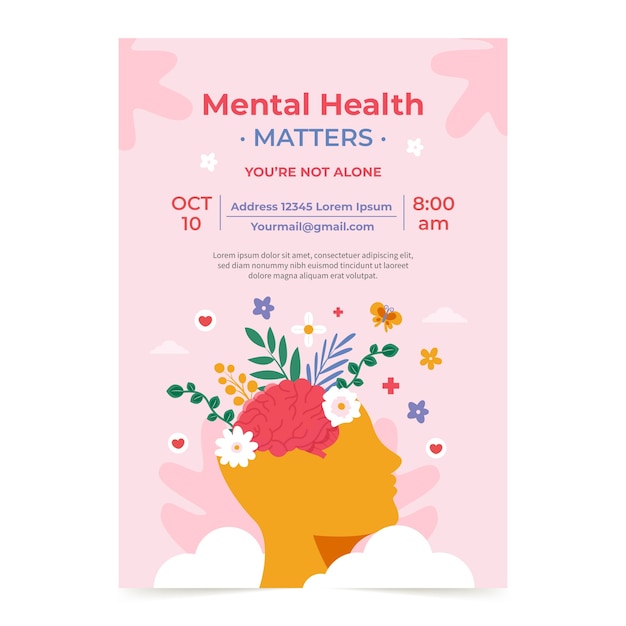 Free vector flat world mental health day vertical flyer template