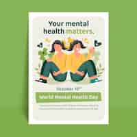 Free vector flat world mental health day vertical flyer template