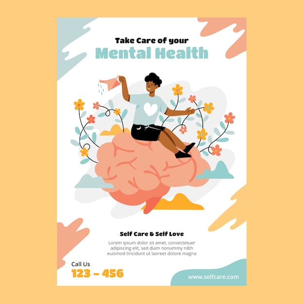 Flat world mental health day vertical flyer template