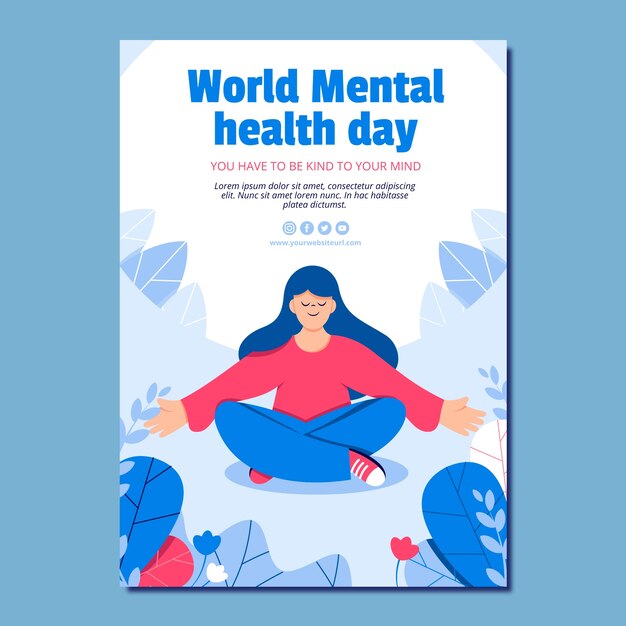 flat world mental health day vertical poster template