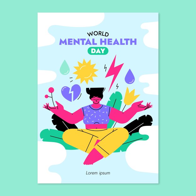 Flat world mental health day vertical poster template