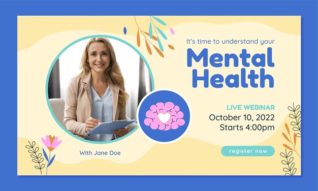 Flat  world mental health day webinar template