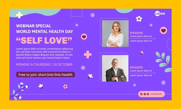 Flat world mental health day webinar template