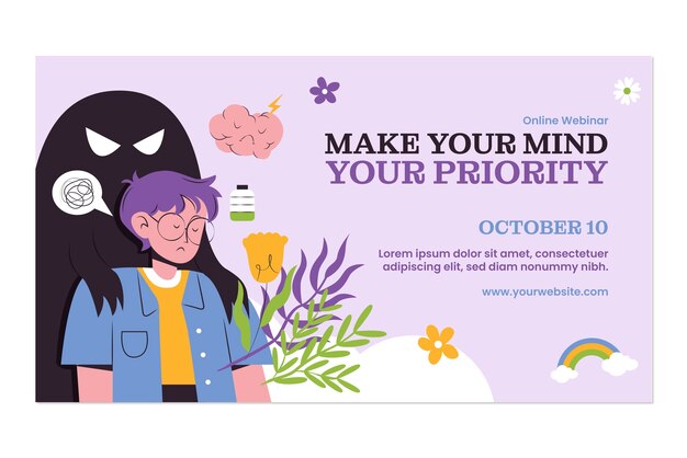 flat world mental health day webinar template