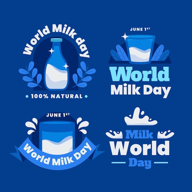 Плоская коллекция значков всемирного дня молока