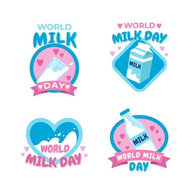 Free vector flat world milk day badge collection