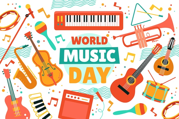 Flat world music day background