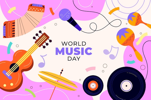 Flat world music day background