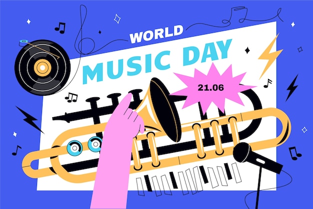 Бесплатное векторное изображение Плоский мир музыки день фон