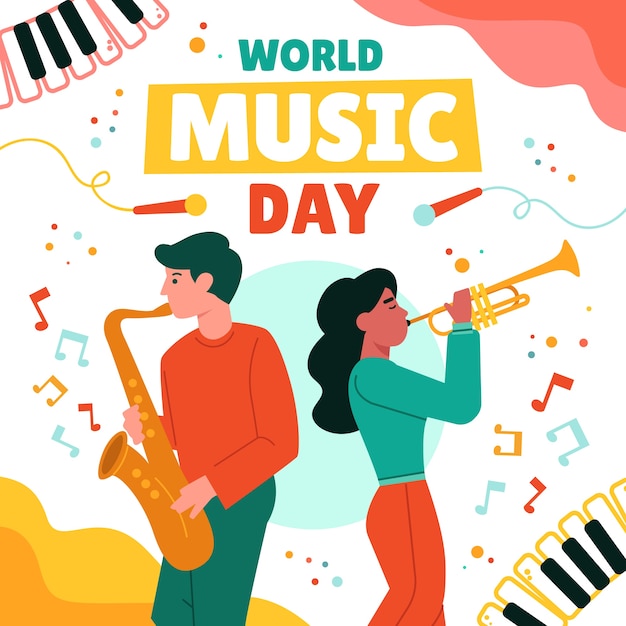 Flat world music day illustration