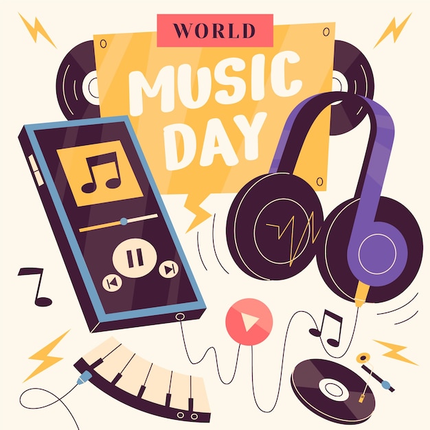 Free vector flat world music day illustration