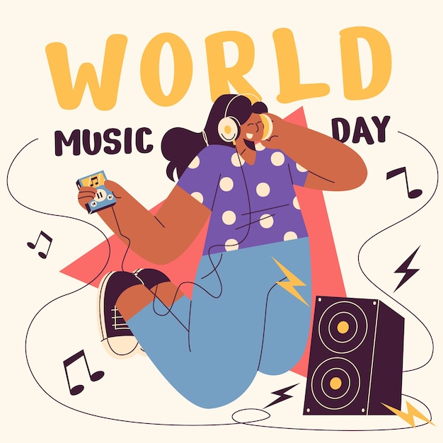 Flat world music day illustration