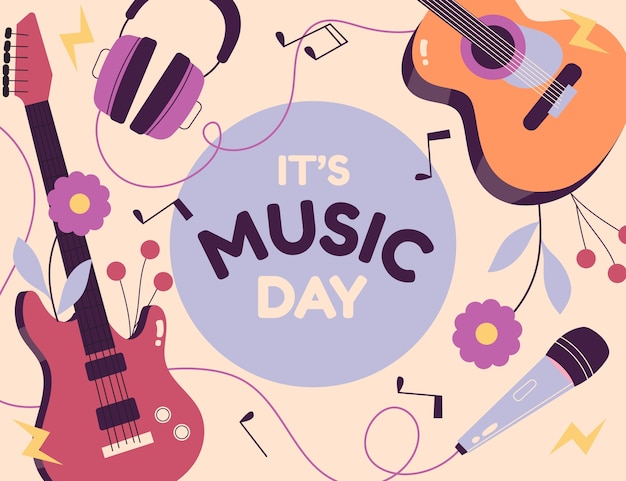 Flat world music day poster template