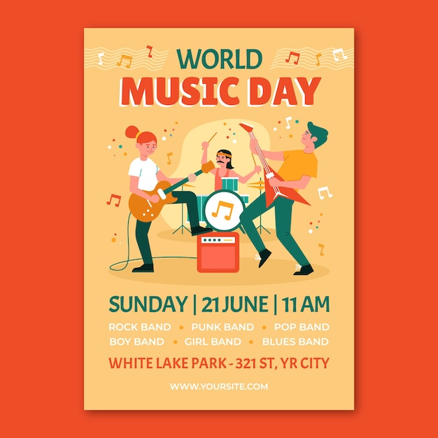 Free vector flat world music day vertical poster template