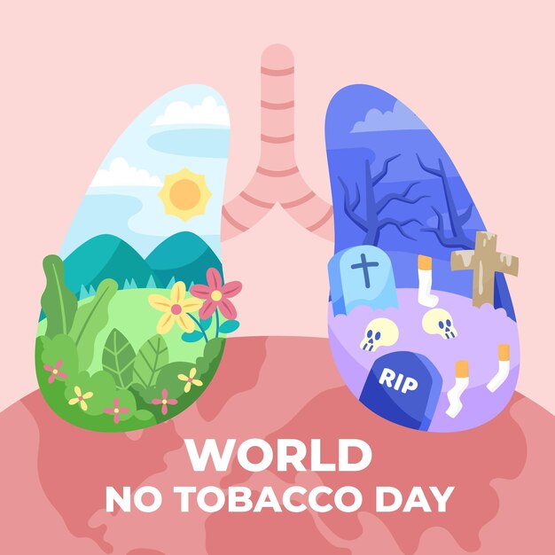 Flat world no tobacco day illustration
