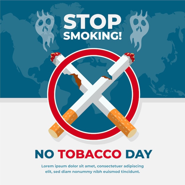 Flat world no tobacco day illustration