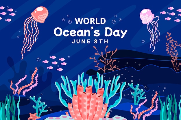Flat world oceans day background