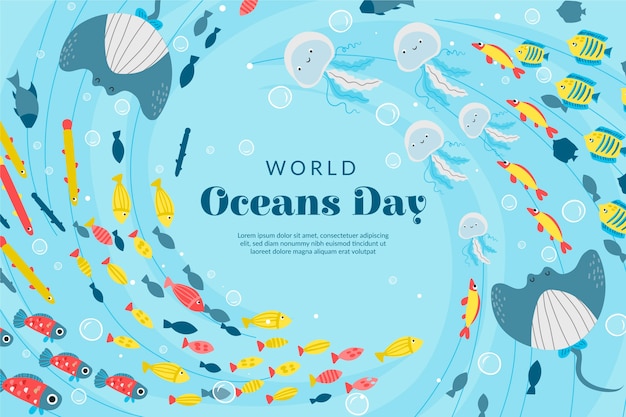 Flat world oceans day background