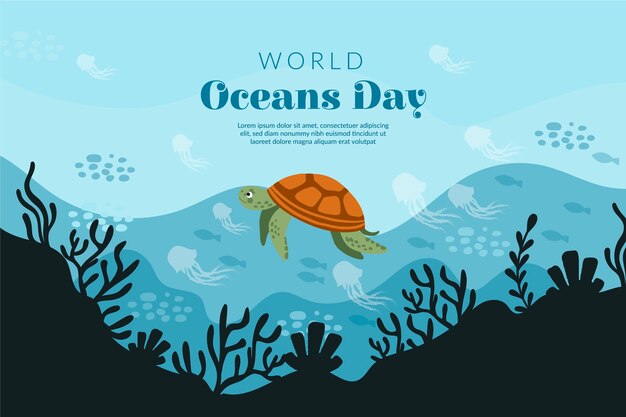 Flat world oceans day background