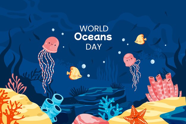 Flat world oceans day background