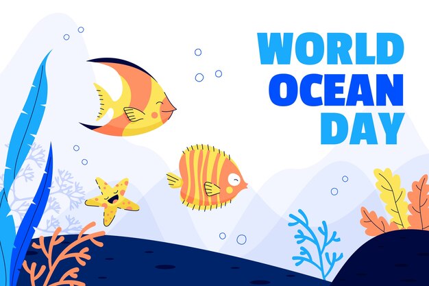 Flat world oceans day background