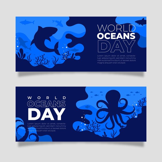 Flat world oceans day banner set