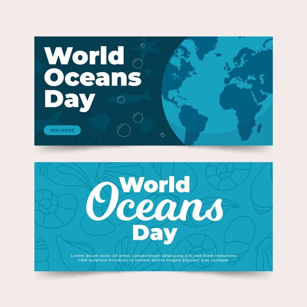 Flat world oceans day banner set