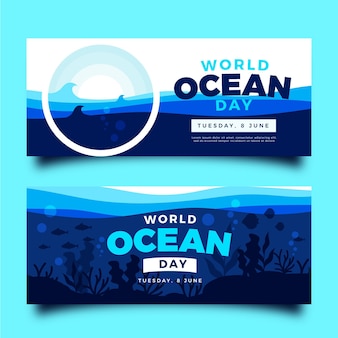 Set di banner piatto giornata mondiale degli oceani