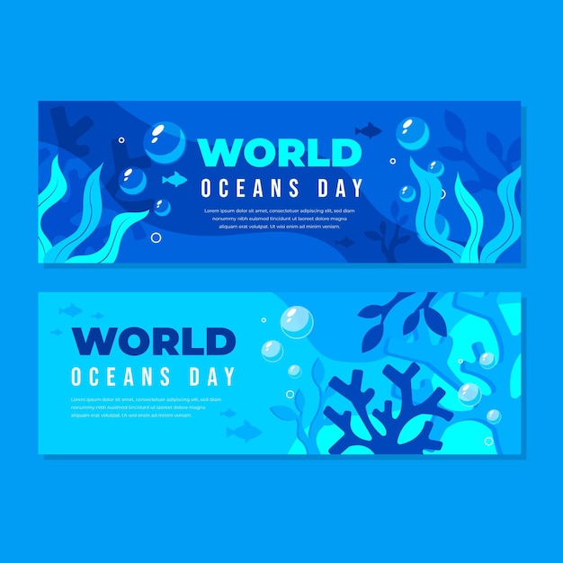 Набор плоских баннеров всемирного дня океанов