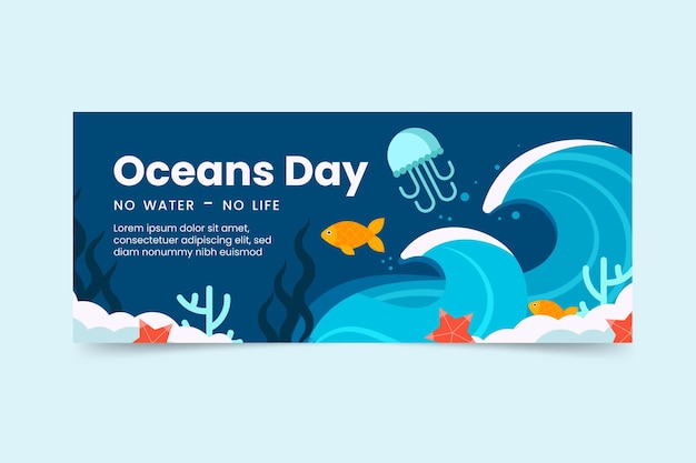 Modello di banner orizzontale piatto giornata mondiale degli oceani
