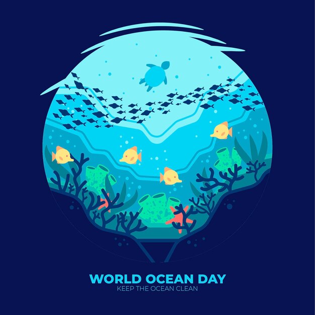 Flat world oceans day illustration