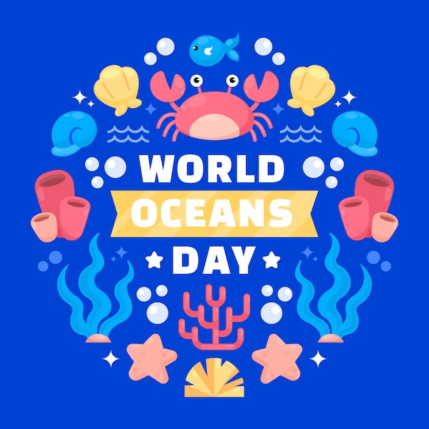 Flat world oceans day illustration