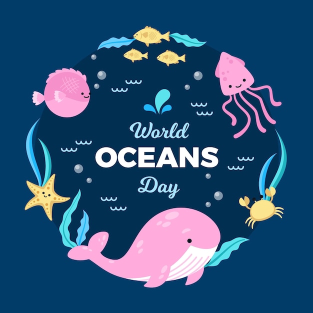 Flat world oceans day illustration